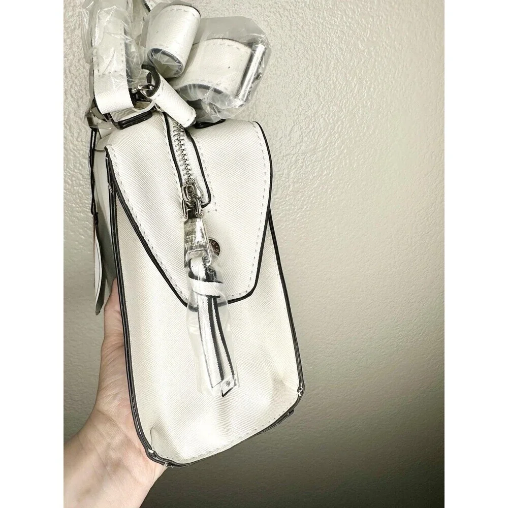 Steve Madden Crossbody Bag Womens Small White Faux Leather BREESE Scarf Handle